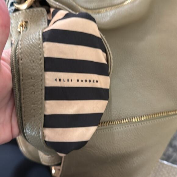 Kelsi Dagger Olive Green Leather Hobo Bag 16x16" - Picture 3 of 6